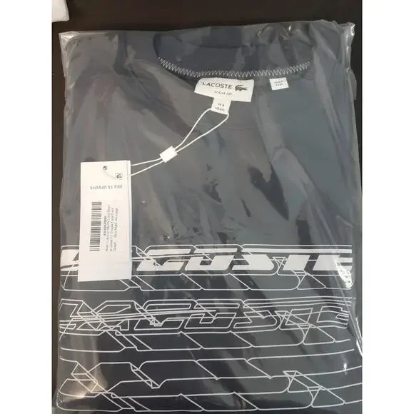 Lacoste Men's Long Sleeve Loose Fit Front Graphic Crewneck Sweatshirt Blue L